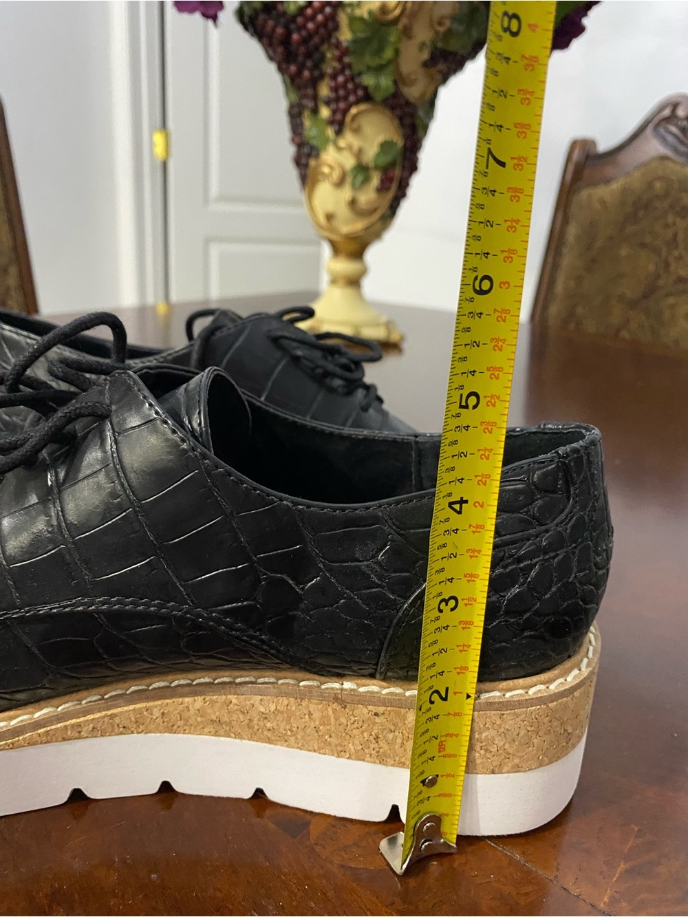 Steve Madden Black Croc-Embossed Lace-Up Platform Oxfords with White Sole - Picture 6 of 15
